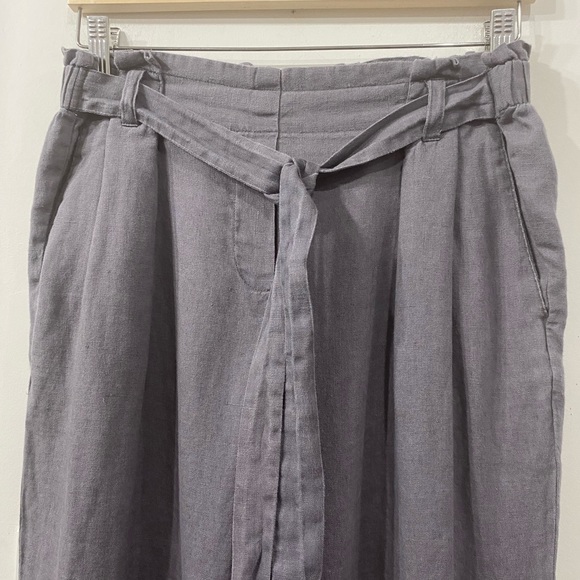 Ellen Tracy Linen Comfy Tapered Leg Pant High Waist in Mid Grey Oversized Size S - Picture 2 of 10